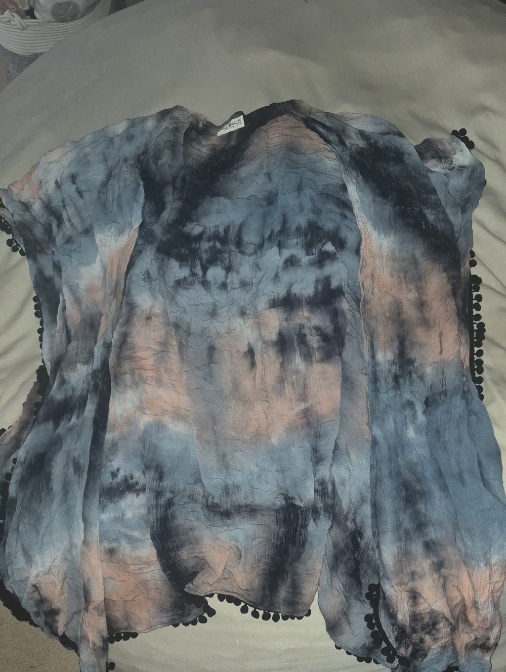 NATURAL LIFE Tie-Dye Pom Pom Kimono Duster